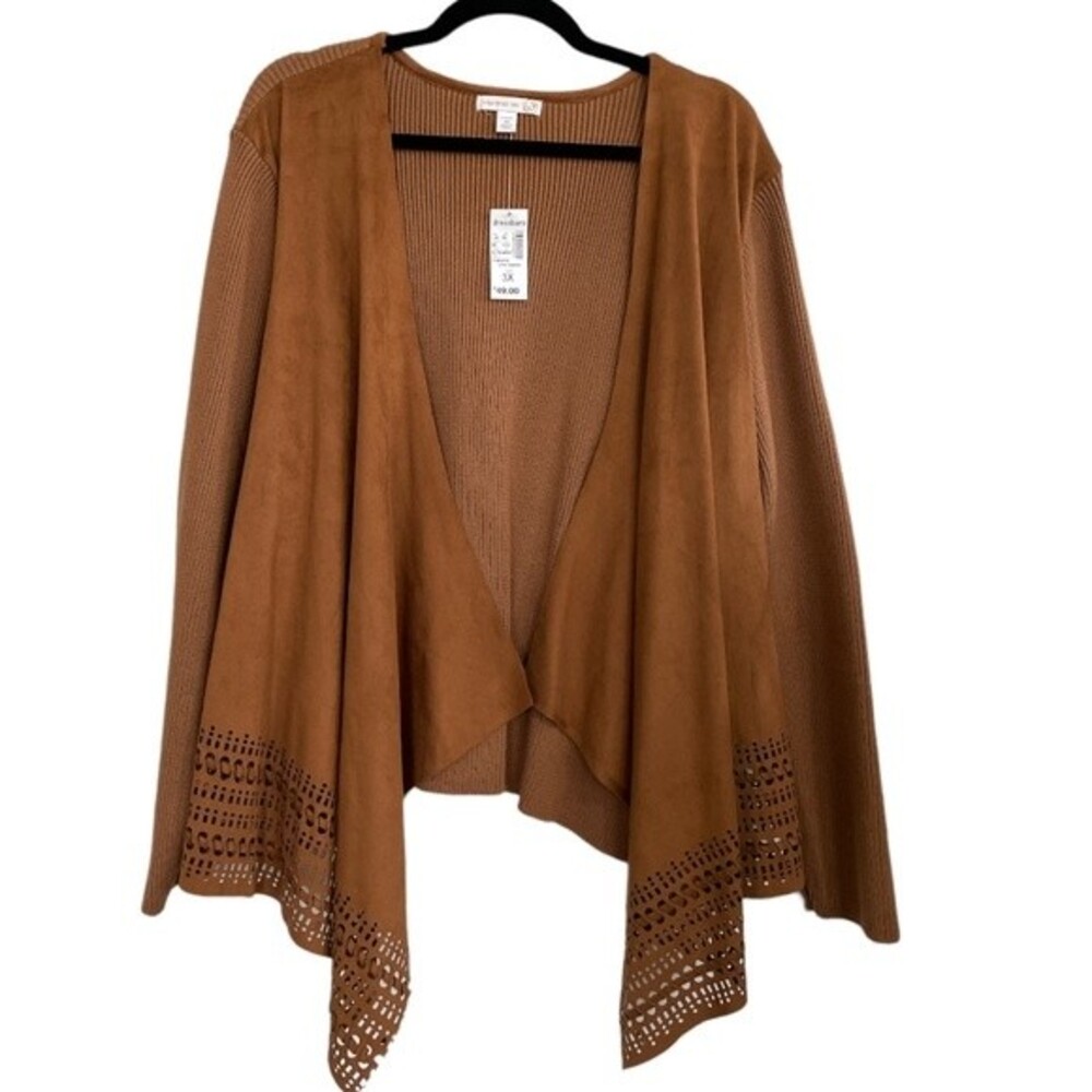 NWT Dressbarn Westport 1962‎ Caramel Color Suede Sweater Cardigan Size 3X